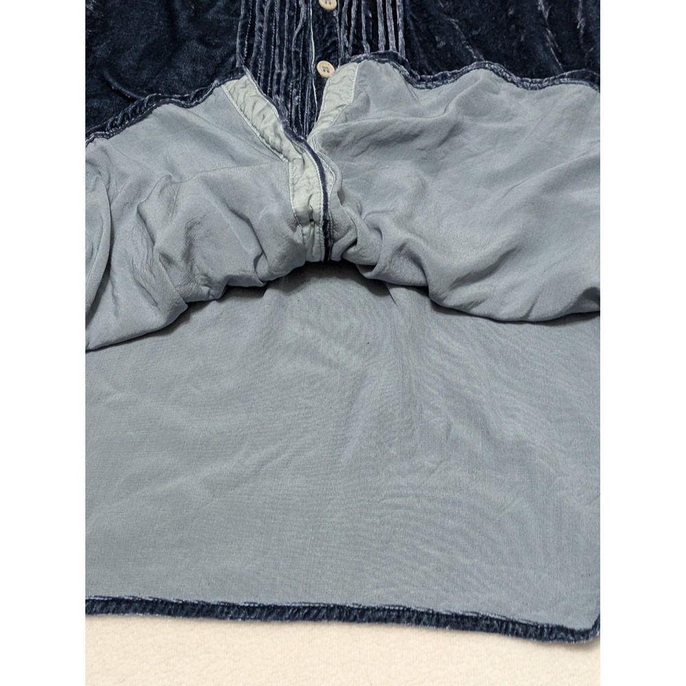 CP Shades Blue Crushed Velvet Button-Up Shirt S Silk Blend Tunic Lagenlook Artsy - Picture 7 of 12